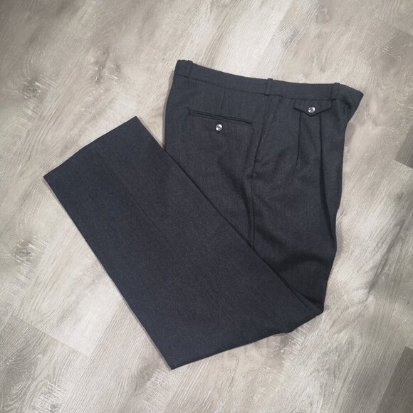 Cricketeer Elite Men's 100% Wool Made in Canada Charcoal Pleated Front Pants - Picture 7 of 11